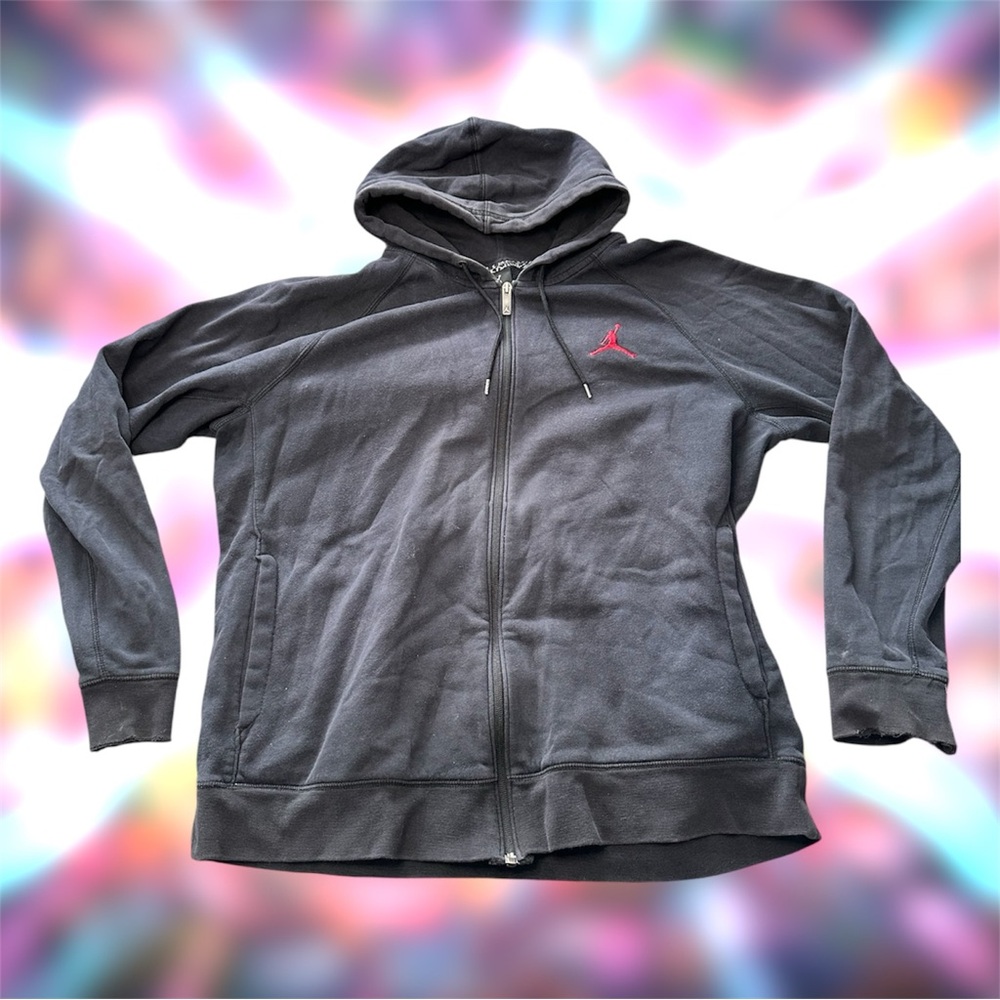 Jordan Jumpman Fleece Full Zip Hoodie Black Red 688995-011 Mens XL 2015